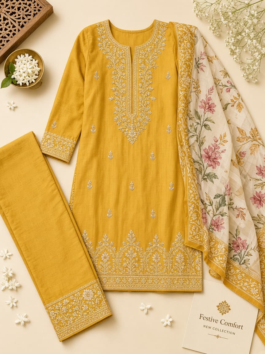 Mustard Embroidered 3PC — photo 1