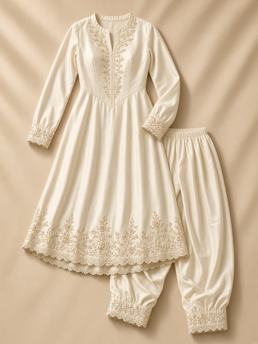 Cream Solid Corset Kameez — photo 1