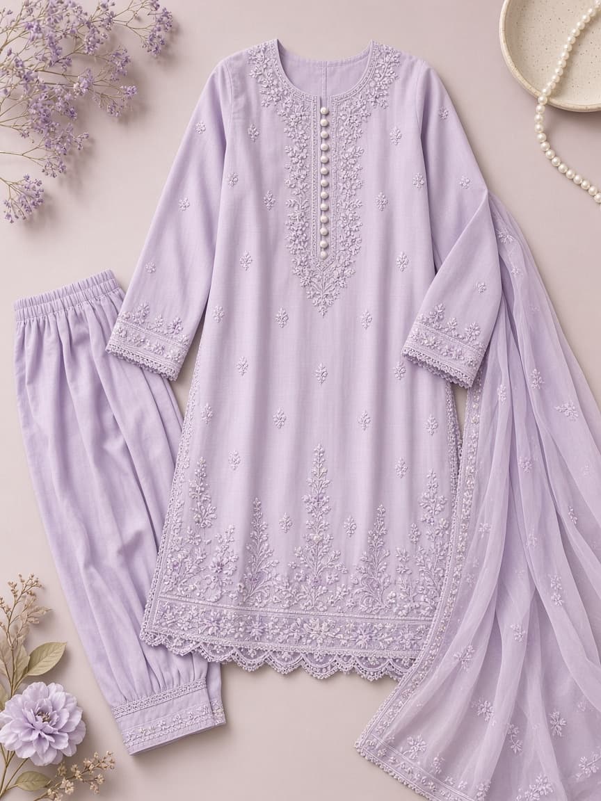 Lilac Girls Stitched Frock Suit — photo 1